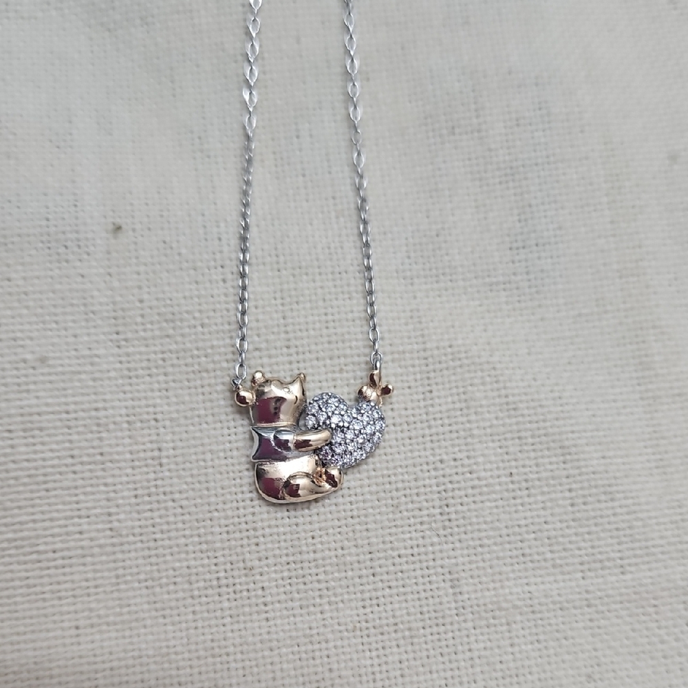 Elegant Gold and Silver Disney Winnie The Pooh Heart Pendant Necklace